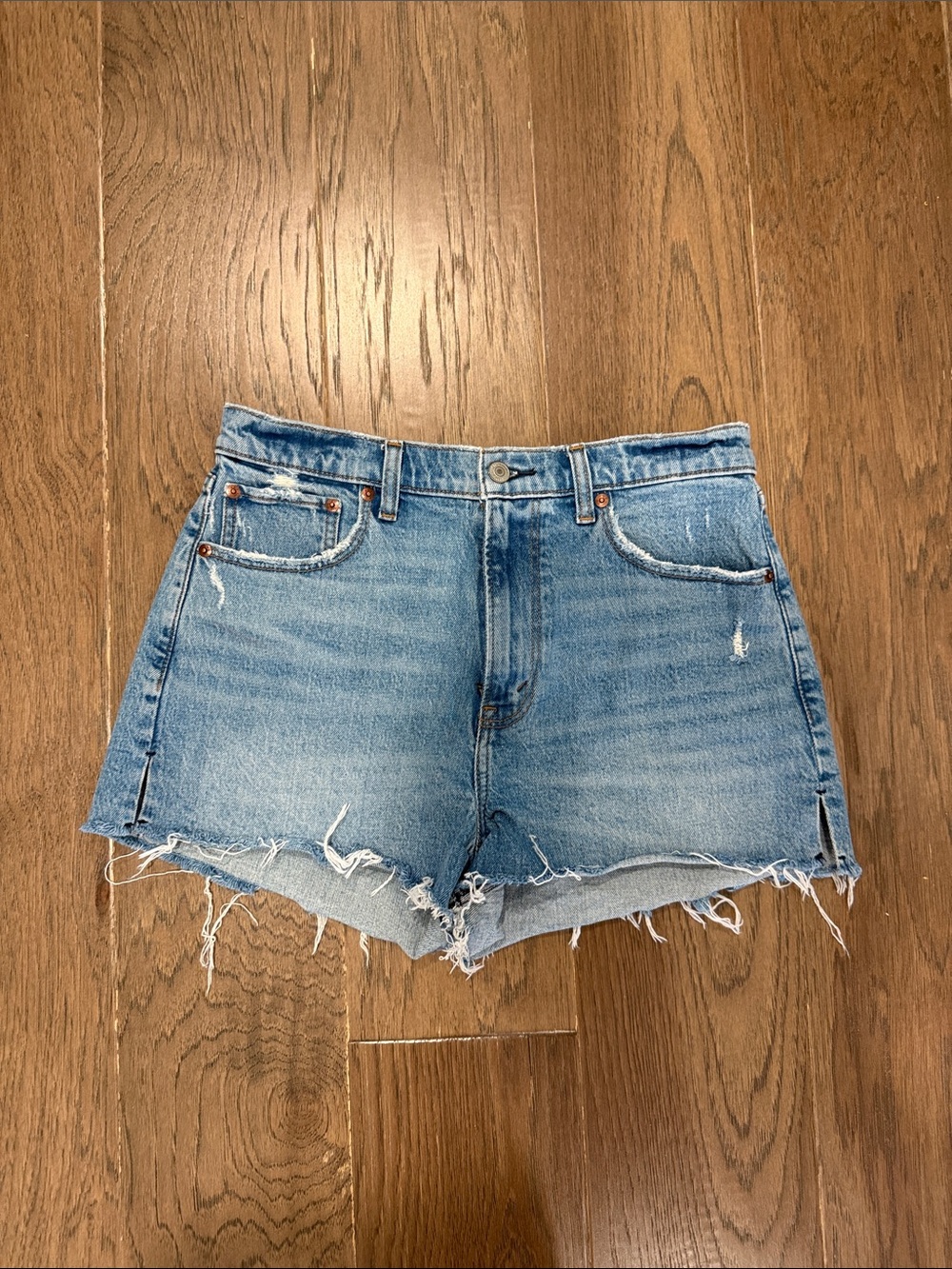 Abercrombie & Fitch Light Wash Distressed Denim Shorts